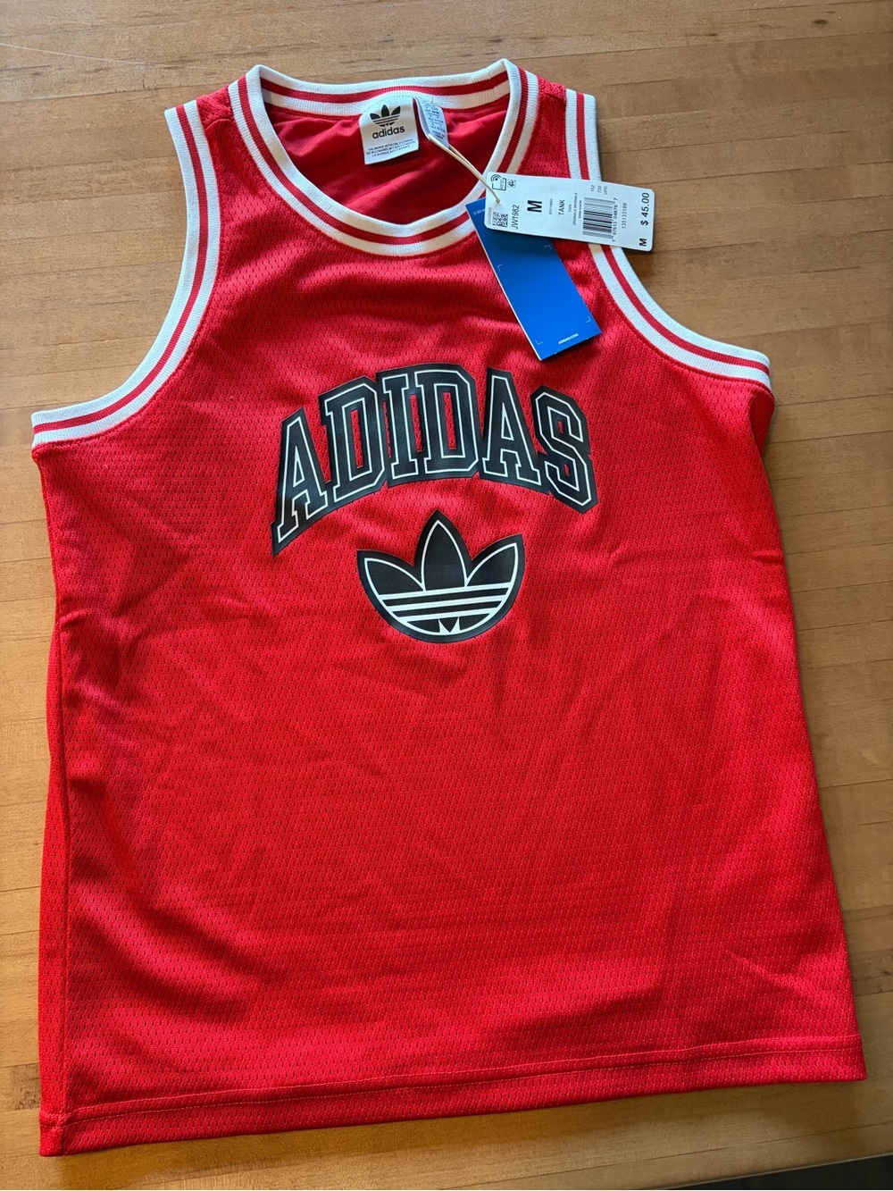 adidas Red Kids Mesh Tank with Black Logo